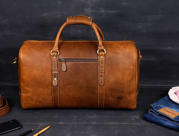 Taranto Leather Weekender Bag - Tawny Brown - Aaron Leather Goods