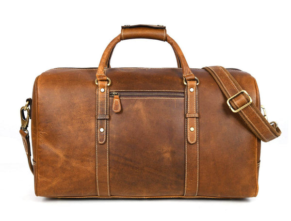 Taranto Leather Weekender Bag - Tawny Brown - Aaron Leather Goods