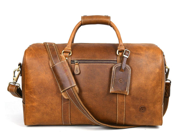 Taranto Leather Weekender Bag - Tawny Brown - Aaron Leather Goods