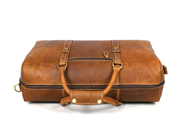 Taranto Leather Weekender Bag - Tawny Brown - Aaron Leather Goods