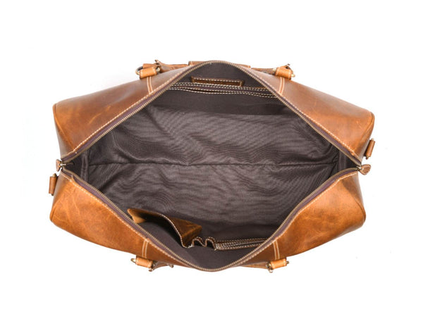 Taranto Leather Weekender Bag - Tawny Brown - Aaron Leather Goods