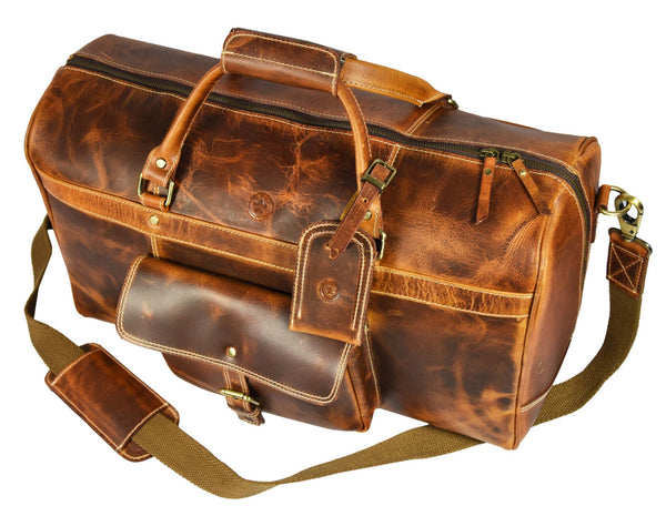 the Leather Duffle Bags - Caramel Brown - Aaron Leather Goods Inc