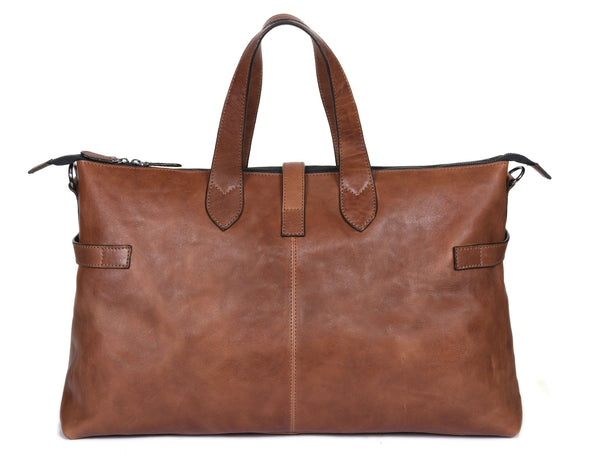 Timeless Leather Weekender Bag with Top Handles - Brown - Aaron Leather Goods Inc