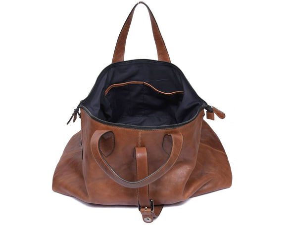 Timeless Leather Weekender Bag with Top Handles - Brown - Aaron Leather Goods Inc