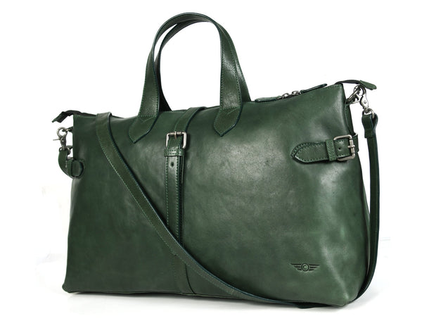 Timeless Leather Weekender Bag with Top Handles - Green - Aaron Leather Goods Inc