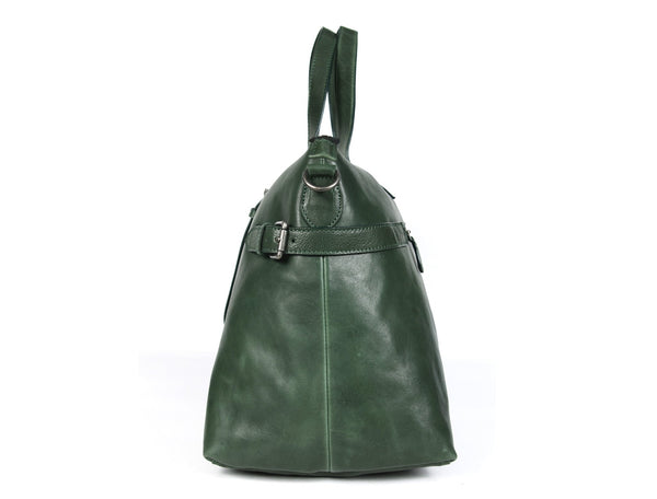 Timeless Leather Weekender Bag with Top Handles - Green - Aaron Leather Goods Inc