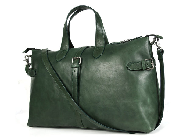 Timeless Leather Weekender Bag with Top Handles - Green - Aaron Leather Goods Inc