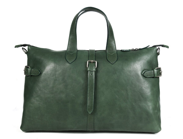 Timeless Leather Weekender Bag with Top Handles - Green - Aaron Leather Goods Inc