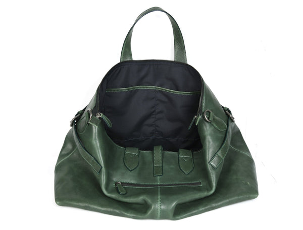 Timeless Leather Weekender Bag with Top Handles - Green - Aaron Leather Goods Inc