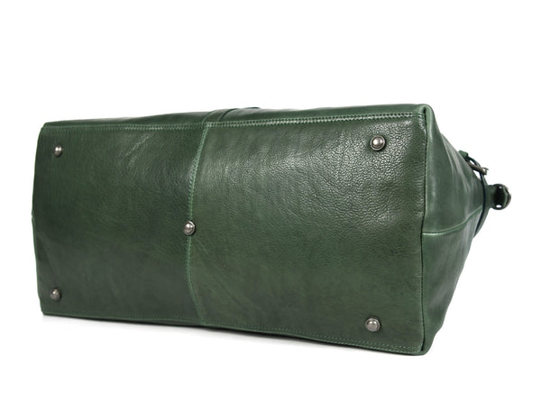 Timeless Leather Weekender Bag with Top Handles - Green - Aaron Leather Goods Inc