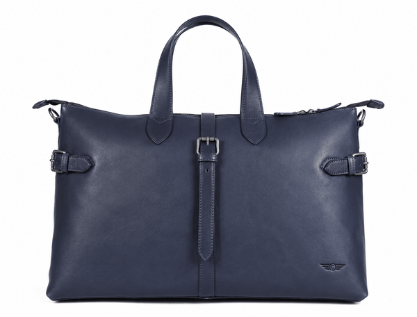 Timeless Leather Weekender Bag with Top Handles- Navy - Aaron Leather Goods Inc