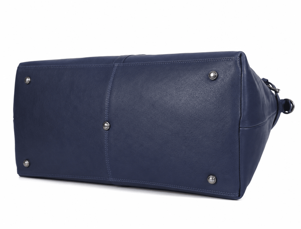 Timeless Leather Weekender Bag with Top Handles- Navy - Aaron Leather Goods Inc