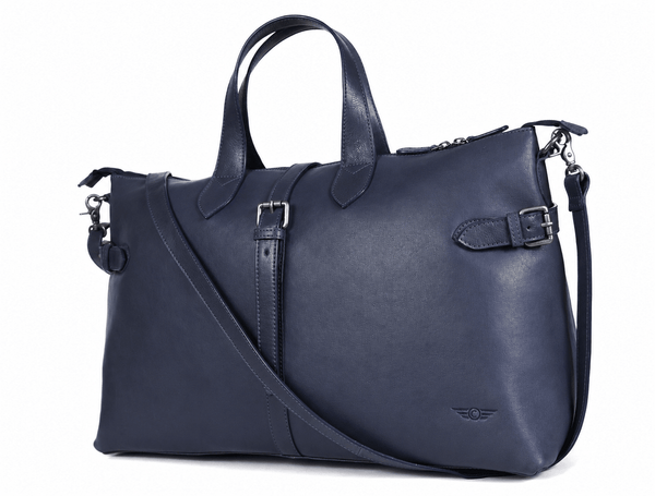 Timeless Leather Weekender Bag with Top Handles- Navy - Aaron Leather Goods Inc