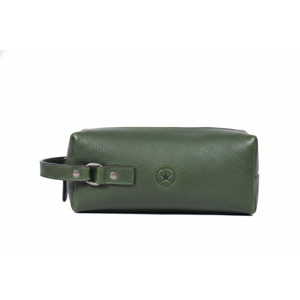 Travel - Ready Green Leather Wash Pouch with Secure Zip - Aaron Leather Goods