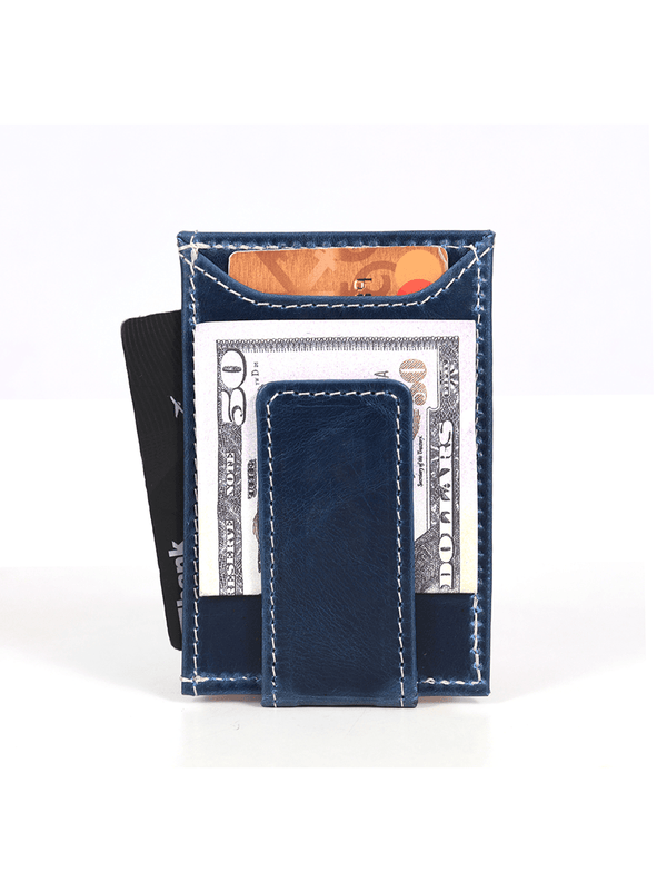 Sestao Leather Minimalist Money Clip Wallet - Royal Blue - Aaron Leather Goods
