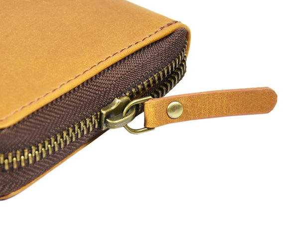 Tucson Hand Tooled Leather Clutch - Caramel - Aaron Leather Goods Inc