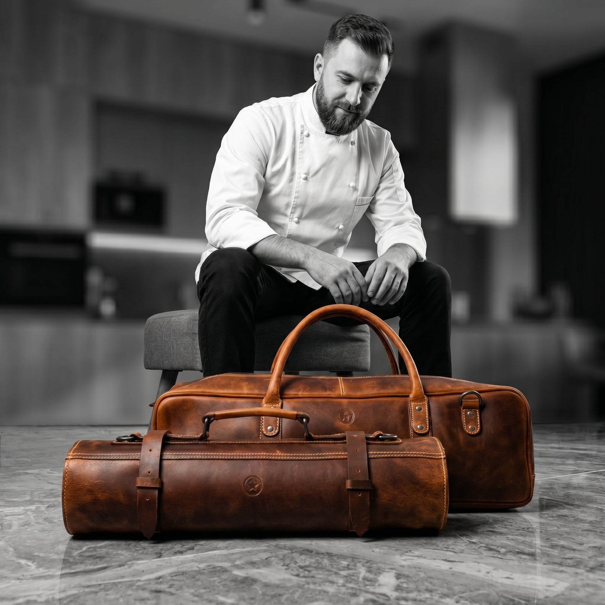 Tuscania Leather Knife Roll & Bag Combo - Caramel Brown Tuscania Leather Knife Roll & Bag Combo - Caramel Brown
