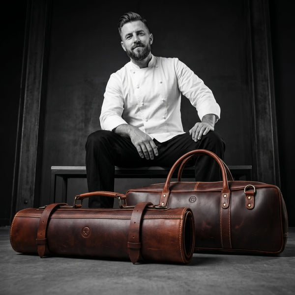 Tuscania Leather Knife Roll & Bag Combo - Walnut Brown - Aaron Leather Goods Inc
