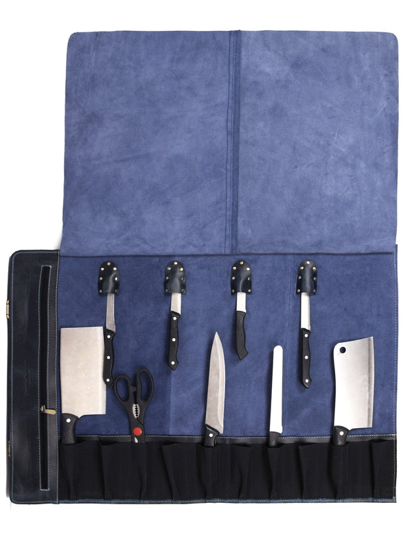 Tuscania Leather Knife Roll - Seaweed Green - Aaron Leather Goods