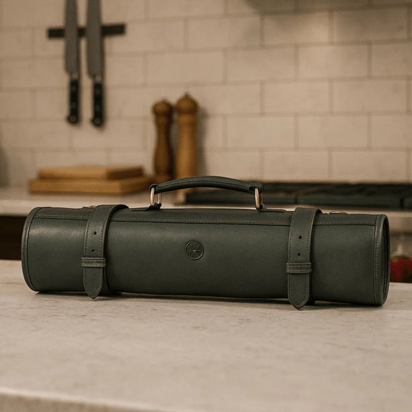 Tuscania Leather Knife Roll - Seaweed Green - Aaron Leather Goods