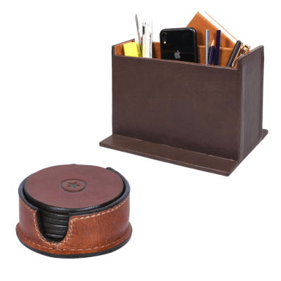 Leather Coaster & Table Organizer Combo - Aaron Leather Goods