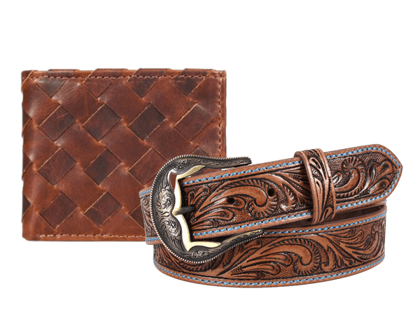 Carmel Leather Belt & Wallet Gift Combo - Brown - Aaron Leather Goods