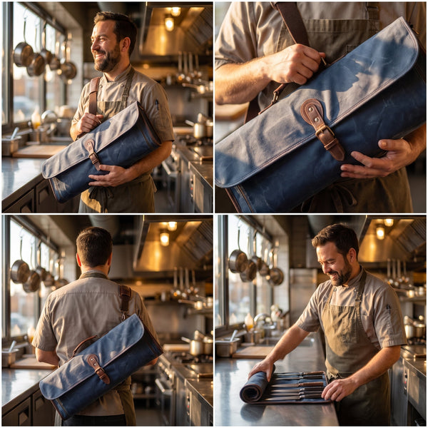 Vendome Canvas Knife Roll & Bag Combo - Grey - Aaron Leather Goods Inc