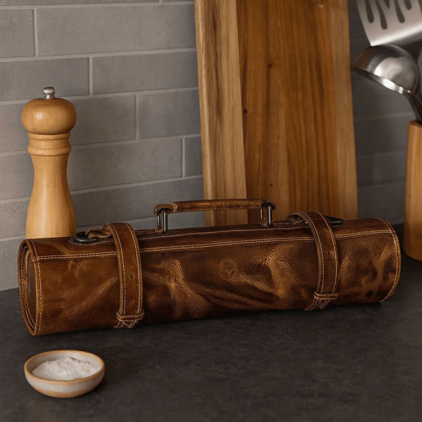 Vicenza Leather Knife Roll - Tawny Brown - Aaron Leather Goods