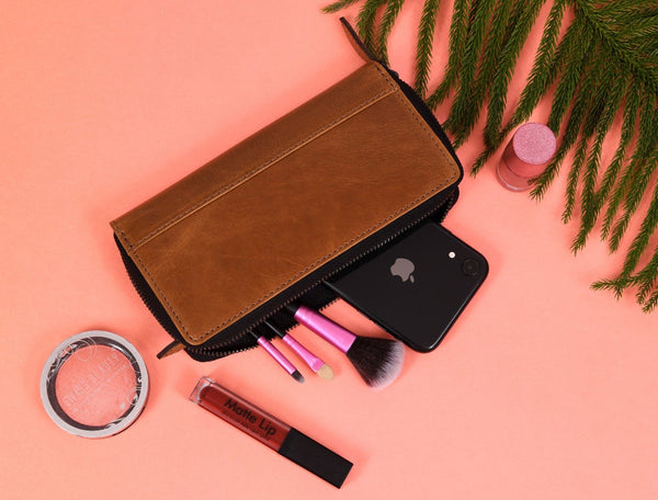 Victoria Leather Clutch - Caramel - Aaron Leather Goods Inc