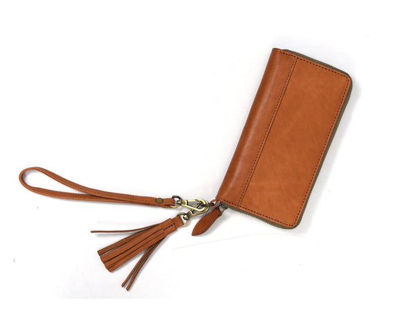 Victoria Leather Clutch - Caramel Brown - Aaron Leather Goods Inc