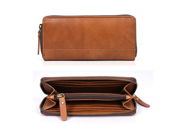 Victoria Leather Clutch - Caramel Brown - Aaron Leather Goods Inc