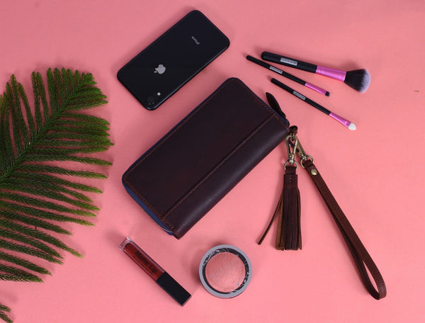 Victoria Leather Clutch - Walnut Brown - Aaron Leather Goods Inc