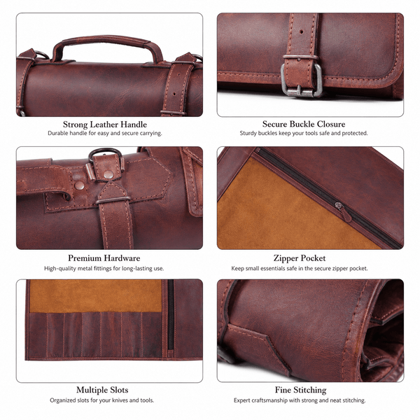 Vintage Leather Knife Roll Bag – Chef Knife Storage & Travel Case - Aaron Leather Goods Inc