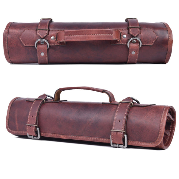 Vintage Leather Knife Roll Bag – Chef Knife Storage & Travel Case - Aaron Leather Goods Inc