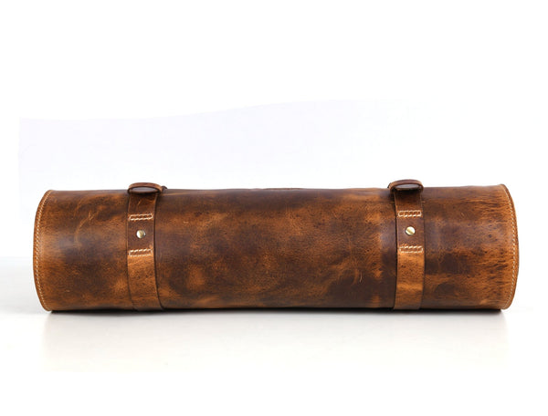 Vintage Leather Knife Roll Bag with Shoulder Strap – Chef Tool Organizer - Aaron Leather Goods Inc