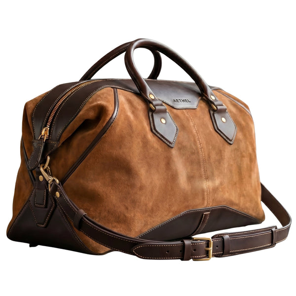 Vintage Tan Leather Duffle Bag for Men – Luxury Weekender Travel Bag with Shoulder Strap - Aaron Leather Goods Inc