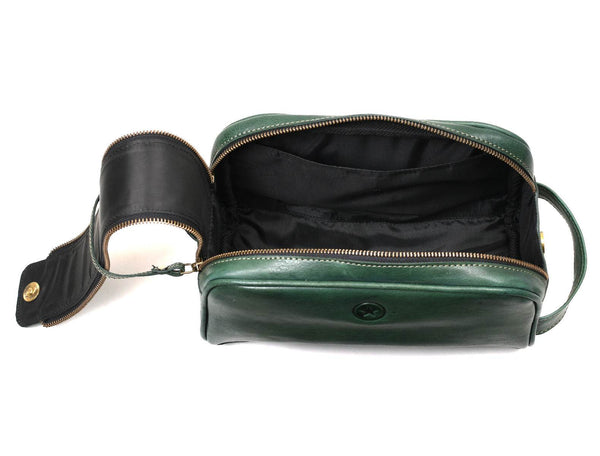 Omaha Leather Toiletry Bag - Pine Green - Aaron Leather Goods