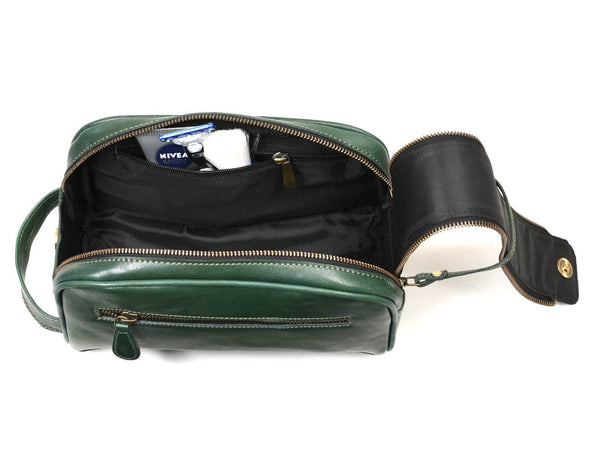 Omaha Leather Toiletry Bag - Pine Green - Aaron Leather Goods