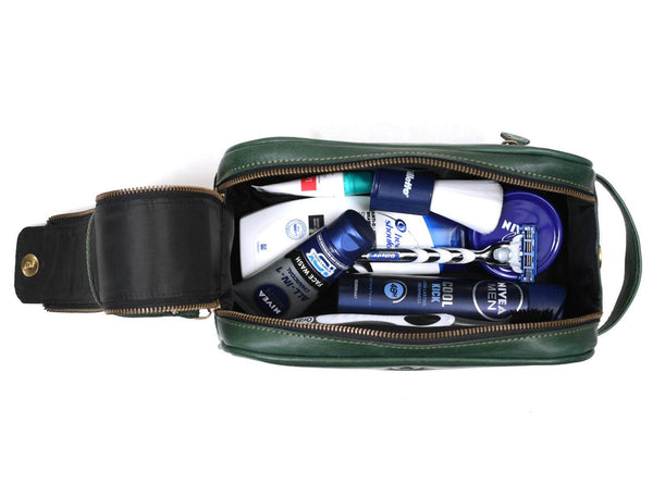 Omaha Leather Toiletry Bag - Pine Green - Aaron Leather Goods
