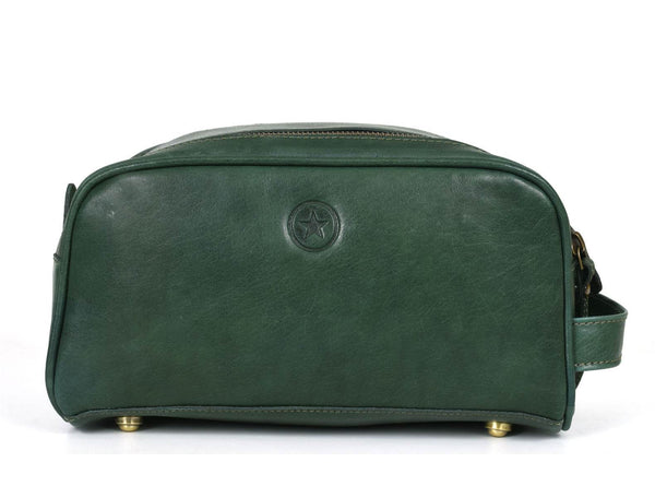 Omaha Leather Toiletry Bag - Pine Green - Aaron Leather Goods
