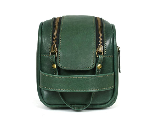 Omaha Leather Toiletry Bag - Pine Green - Aaron Leather Goods