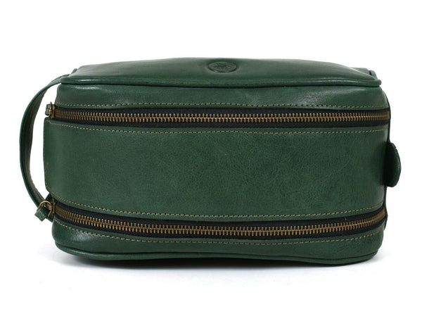 Omaha Leather Toiletry Bag - Pine Green - Aaron Leather Goods