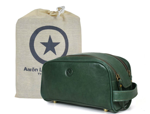 Omaha Leather Toiletry Bag - Pine Green - Aaron Leather Goods