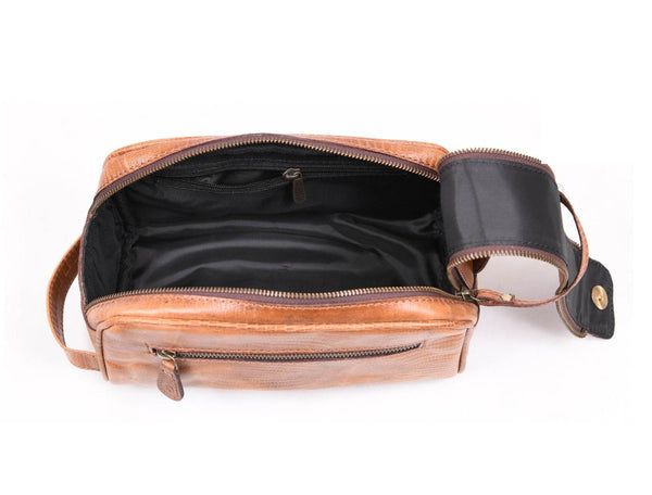 Omaha Leather Toiletry Bag - Copper Brown - Aaron Leather Goods
