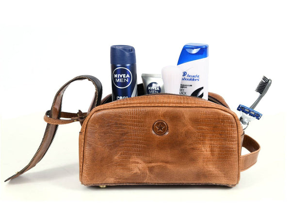 Omaha Leather Toiletry Bag - Copper Brown - Aaron Leather Goods