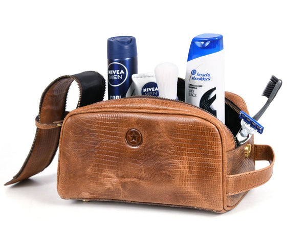 Omaha Leather Toiletry Bag - Copper Brown - Aaron Leather Goods