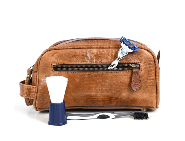 Omaha Leather Toiletry Bag - Copper Brown - Aaron Leather Goods