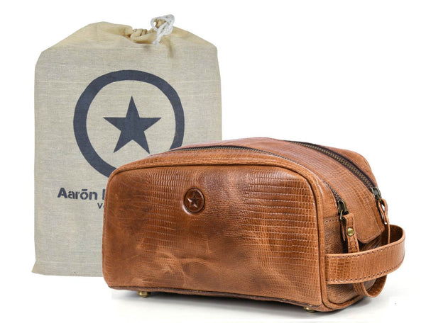 Omaha Leather Toiletry Bag - Copper Brown - Aaron Leather Goods