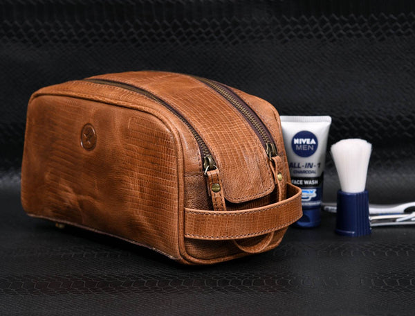 Omaha Leather Toiletry Bag - Copper Brown - Aaron Leather Goods