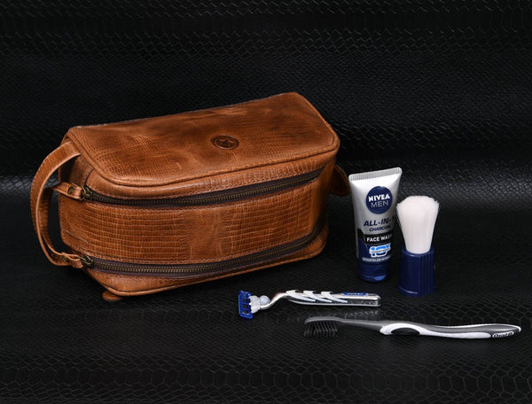 Omaha Leather Toiletry Bag - Copper Brown - Aaron Leather Goods